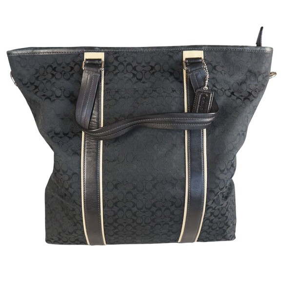 Coach D1069-F77142 Extra Large Signature Tote Bag Jacquard Canvas Zip Top Black - Picture 1 of 16